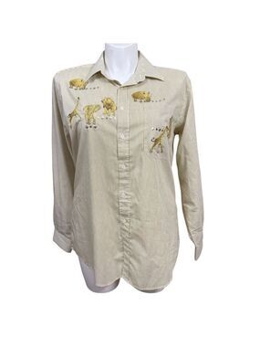 Vintage Tia Designs Safari Embroidered Lion Giraffe Rhino Shirt Women's‎ Large